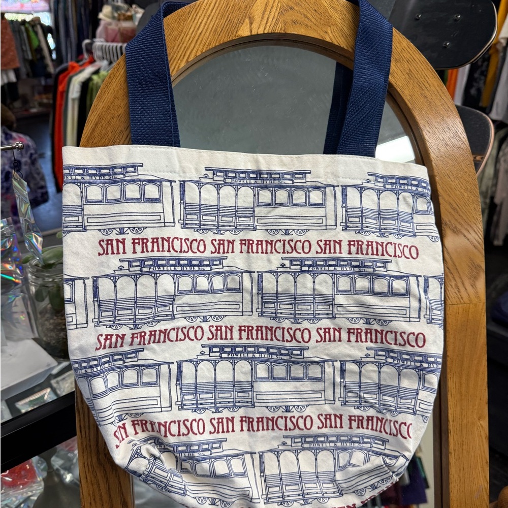 San Francisco Cable Car Tote Bag - Navy and White